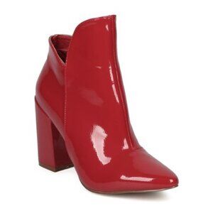 Liliana Zoya-4 Patent Leatherette Bootie Pointy Toe Block Heel Vegan Red 7